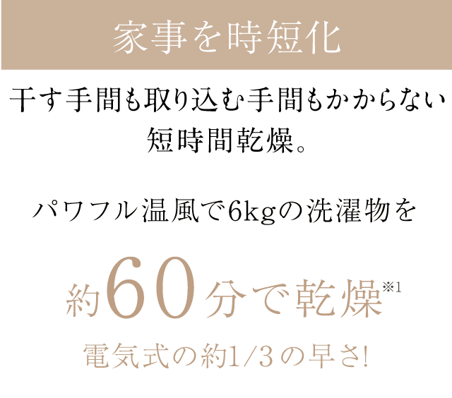 干す手間も取り込む手間もかからない短時間乾燥。