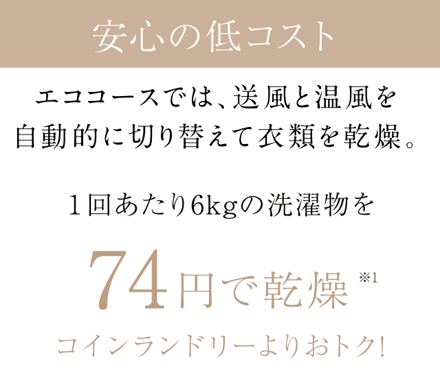 エココースでは、送風と温風を自動的に切り替えて衣類を乾燥。